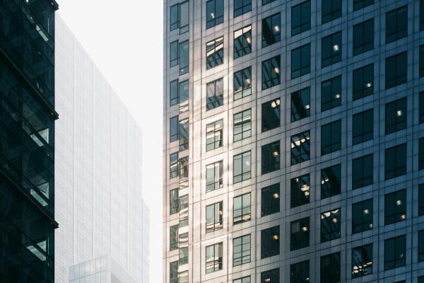 Sunlight cutting through buildings